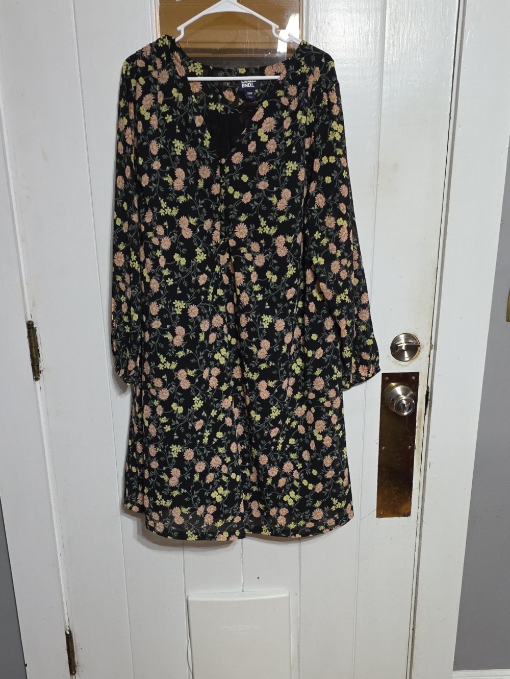 Lands' End Women's Black Floral Button-Front Dress  Lightweight Flowy Sz 22W EUC